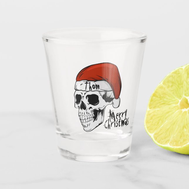 Vaso De Chupito Vidrio de disparo de cráneo Santa personalizado (Anverso)