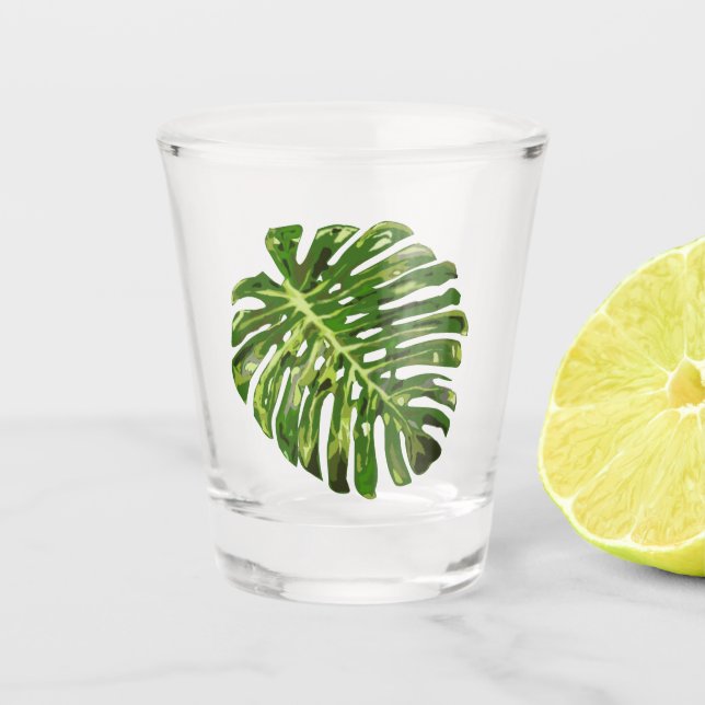 Vaso De Chupito Vidrio de disparo de hoja tropical (Anverso)