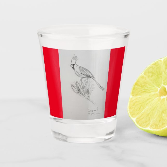 Vaso De Chupito Vidrio de disparo de pájaro cardinal (Anverso)