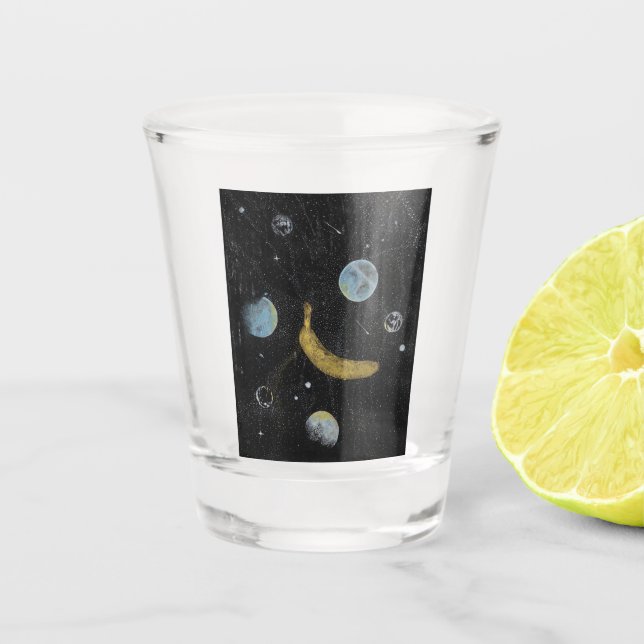 Vaso De Chupito Vidrio de disparo de plátano espacial (Anverso)