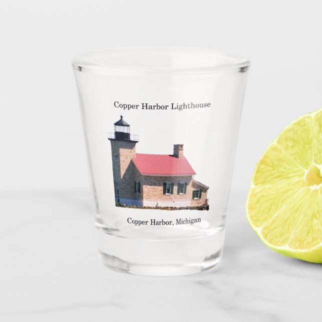 Vaso De Chupito Vidrio de disparo del faro del puerto de cobre (Anverso)