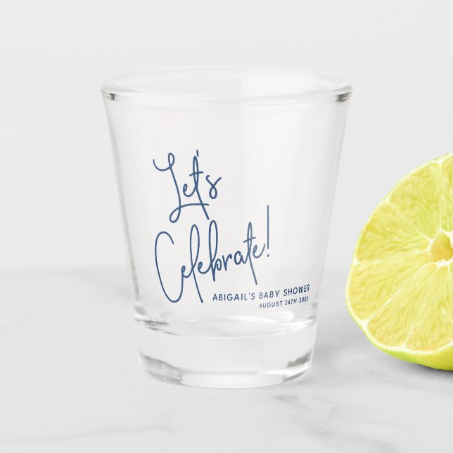 Vaso De Chupito Vidrio de disparo del favorito de Baby Shower azul (Anverso)