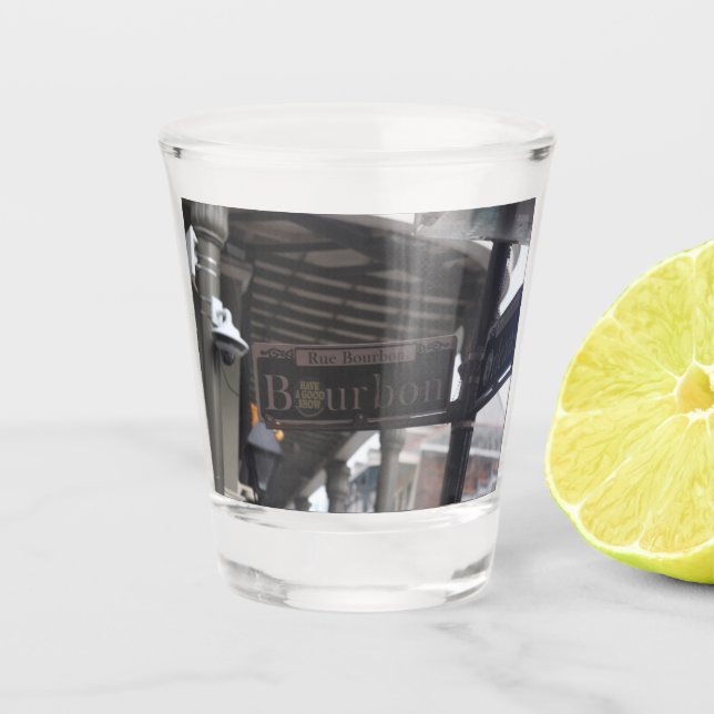 Vaso De Chupito Vidrio de disparo en el Rótulo de la calle Bourbon (Anverso)