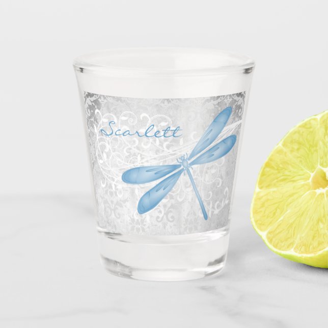 Vaso De Chupito Vidrio de disparo personalizado de la libélula azu (Anverso)