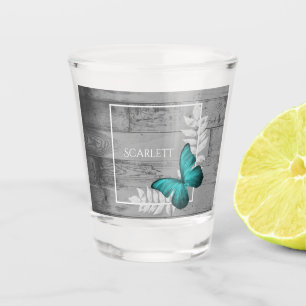 Vaso De Chupito Vidrio de disparo personalizado de mariposa verde