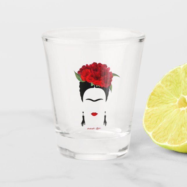 Vaso De Chupito Vidrio de Frida Kahlo retrato mexicana   (Anverso)