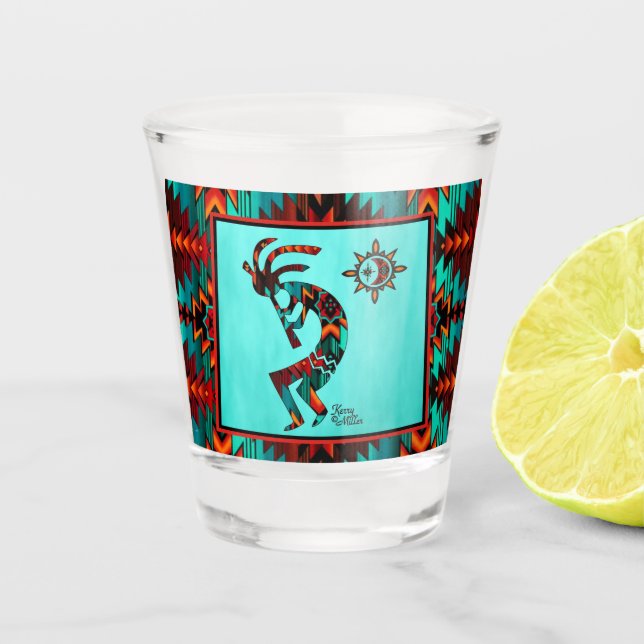 Vaso De Chupito Vidrio de Kokopelli del Suroeste (Anverso)