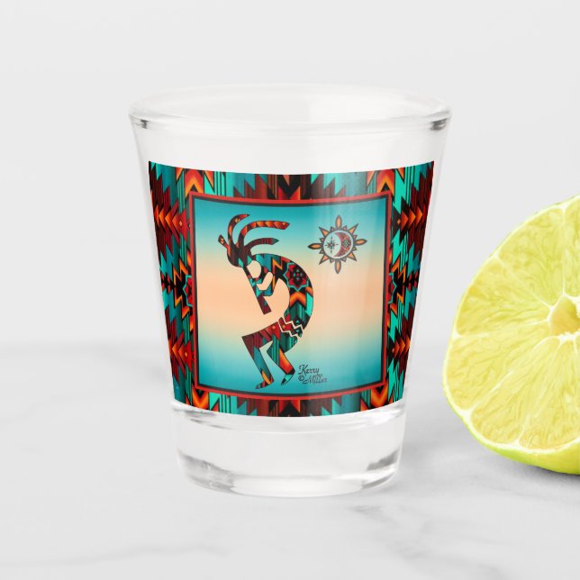 Vaso De Chupito Vidrio de Kokopelli del Suroeste (Anverso)