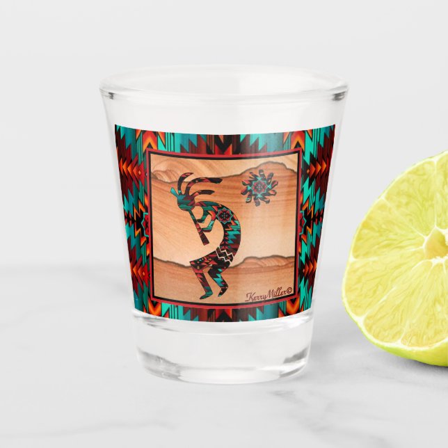 Vaso De Chupito Vidrio de Kokopelli del Suroeste (Anverso)