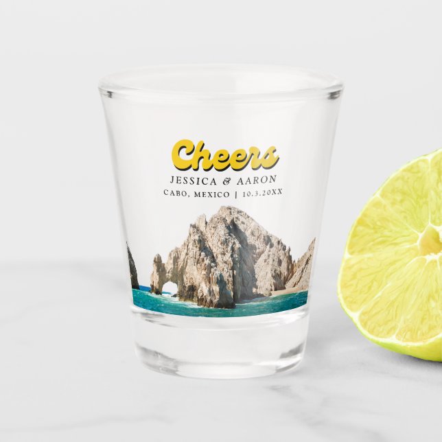 Vaso De Chupito Vidrio de la Boda de Cabo Personalizado (Anverso)