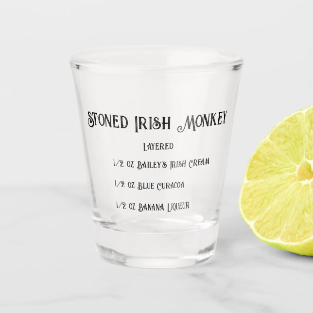 Vaso De Chupito Vidrio de Novedad de mono irlandés con piedras (Anverso)