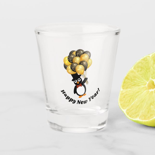 Vaso De Chupito Vidrio de pingüino de Año Nuevo (Anverso)