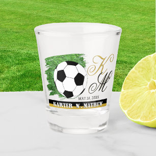 Vaso De Chupito Vidrio de tiro de bolas de fútbol, monograma, nomb
