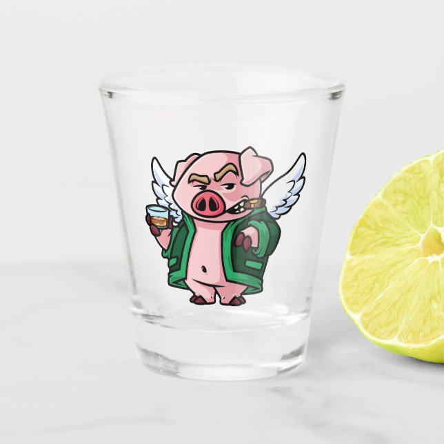 Vaso De Chupito Vidrio de tiro de cerdo volador (Anverso)