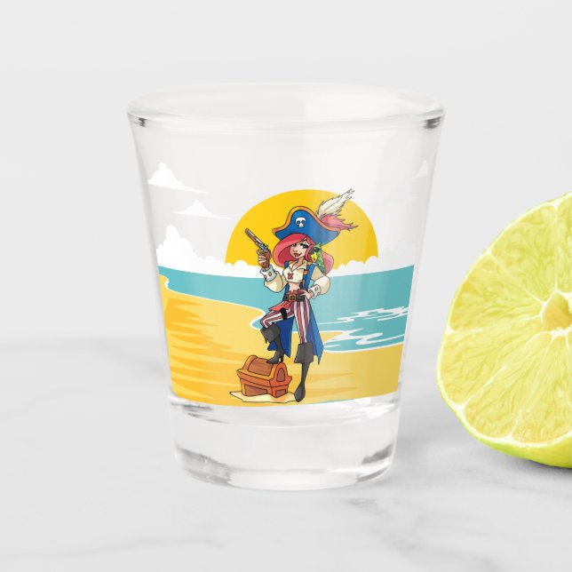 Vaso De Chupito Vidrio de tiro de la dama del pirata Treasure (Anverso)