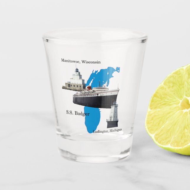 Vaso De Chupito Vidrio grabado en el lago Michigan (Anverso)