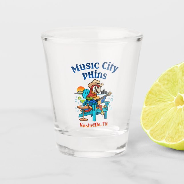 Vaso De Chupito Vidrio incendiado para teléfonos de la ciudad musi (Anverso)