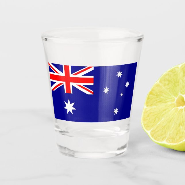 Vaso De Chupito Vidrio patriótico con bandera de Australia (Anverso)