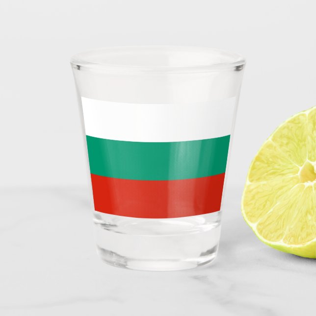 Vaso De Chupito Vidrio patriótico con bandera de Bulgaria (Anverso)
