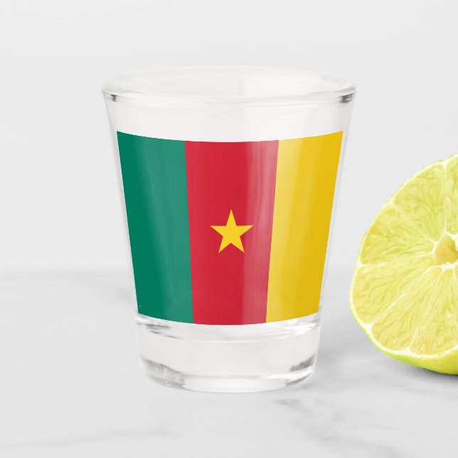 Vaso De Chupito Vidrio patriótico con bandera de Camerún (Anverso)