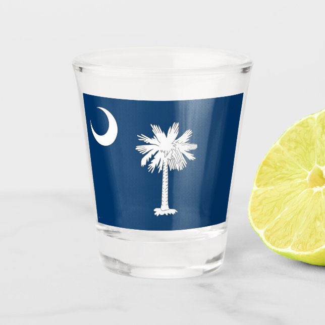Vaso De Chupito Vidrio patriótico con bandera de Carolina del Sur (Anverso)