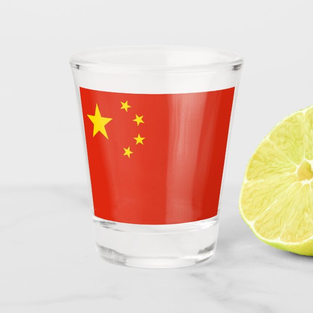 Vaso De Chupito Vidrio patriótico con bandera de China (Anverso)