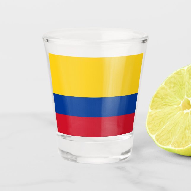Vaso De Chupito Vidrio patriótico con bandera de Colombia (Anverso)
