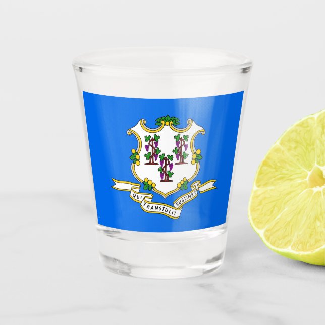 Vaso De Chupito Vidrio patriótico con bandera de Connecticut (Anverso)
