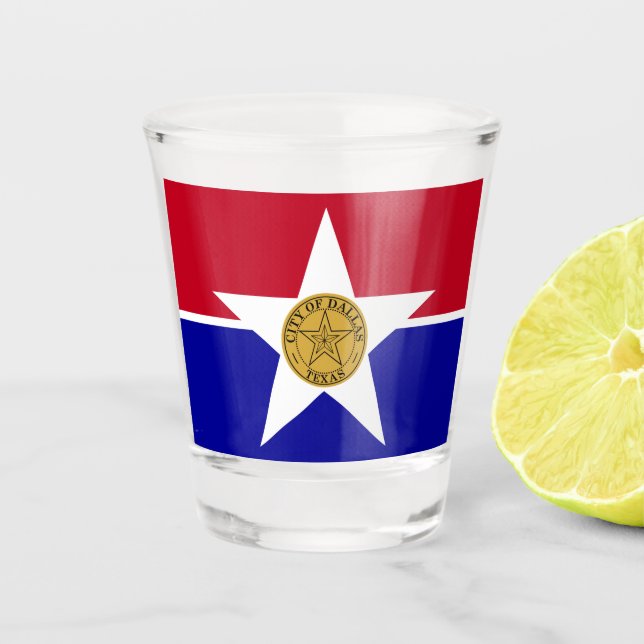 Vaso De Chupito Vidrio patriótico con bandera de Dallas (Anverso)