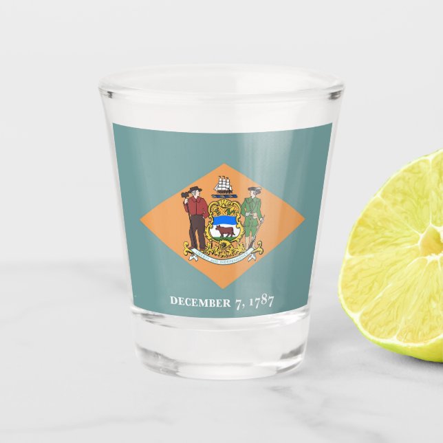 Vaso De Chupito Vidrio patriótico con bandera de Delaware (Anverso)