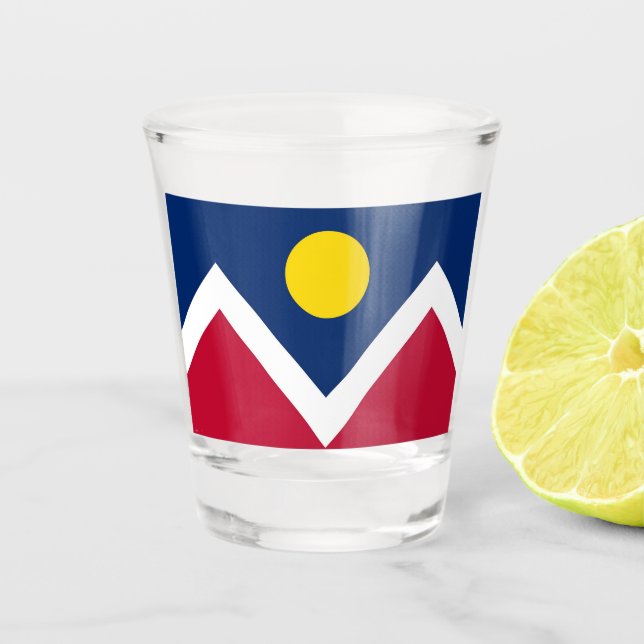 Vaso De Chupito Vidrio patriótico con bandera de Denver City (Anverso)