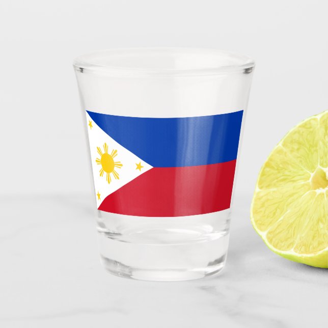 Vaso De Chupito Vidrio patriótico con bandera de Filipinas (Anverso)