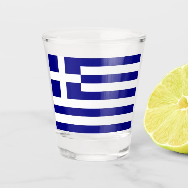 Vaso De Chupito Vidrio patriótico con bandera de Grecia (Anverso)