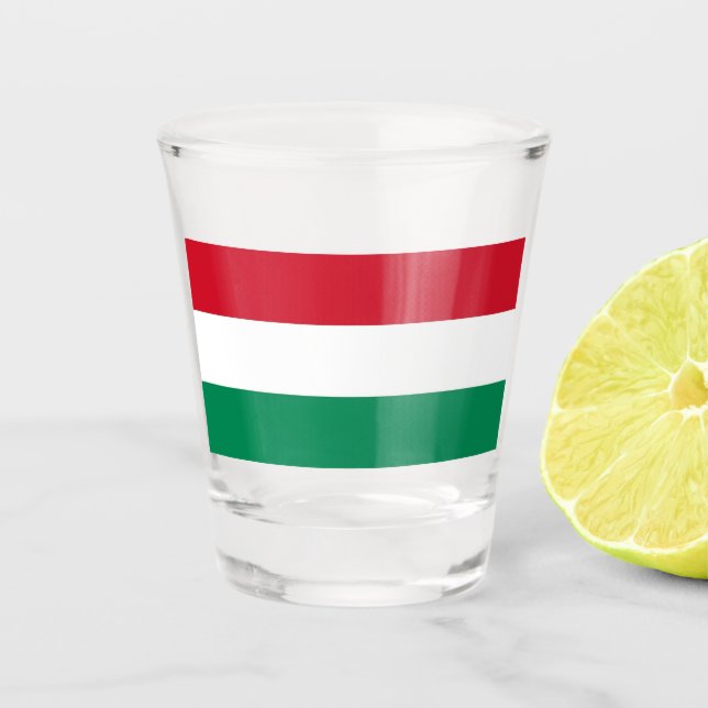 Vaso De Chupito Vidrio patriótico con bandera de Hungría (Anverso)