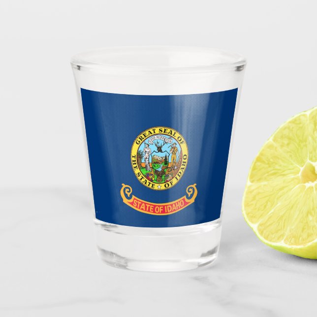Vaso De Chupito Vidrio patriótico con bandera de Idaho (Anverso)