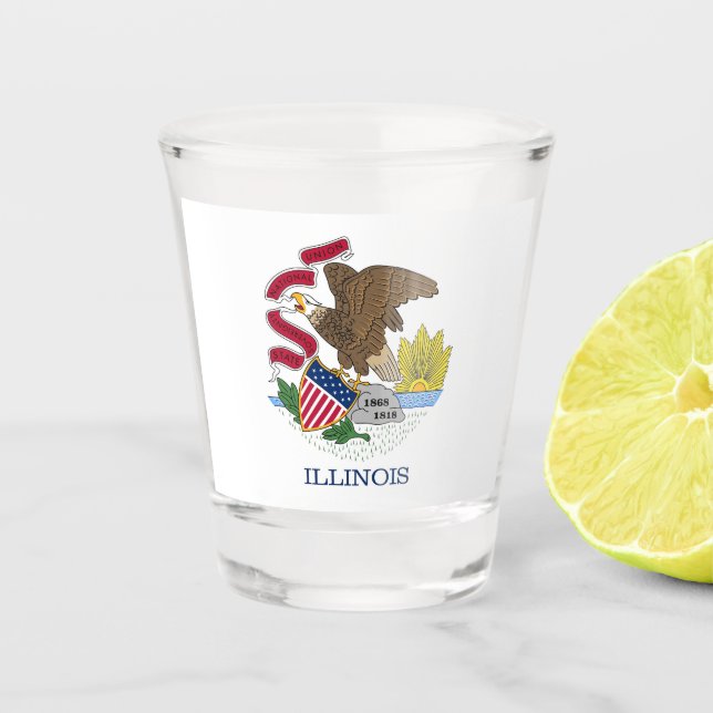Vaso De Chupito Vidrio patriótico con bandera de Illinois (Anverso)