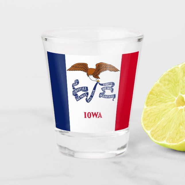 Vaso De Chupito Vidrio patriótico con bandera de Iowa (Anverso)