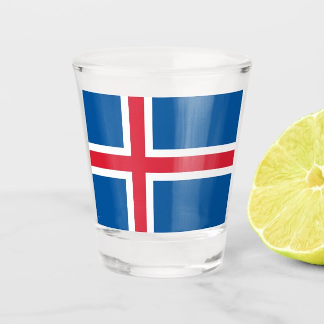 Vaso De Chupito Vidrio patriótico con bandera de Islandia (Anverso)