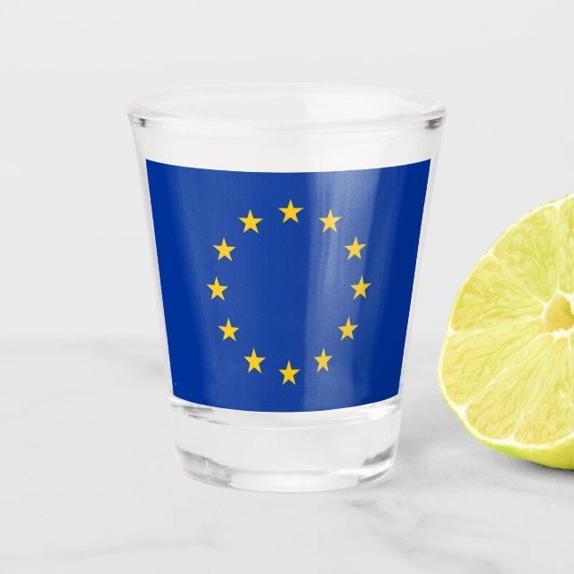 Vaso De Chupito Vidrio patriótico con bandera de la Unión Europea (Anverso)