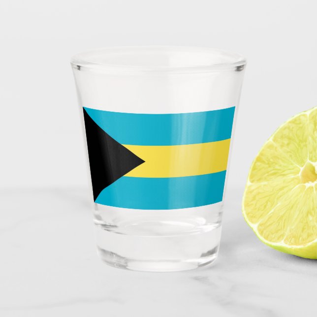 Vaso De Chupito Vidrio patriótico con bandera de las Bahamas (Anverso)