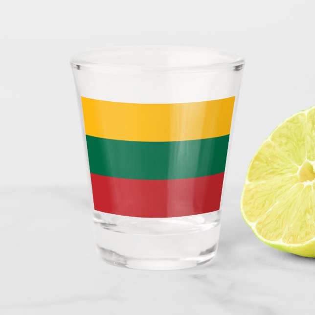 Vaso De Chupito Vidrio patriótico con bandera de Lituania (Anverso)