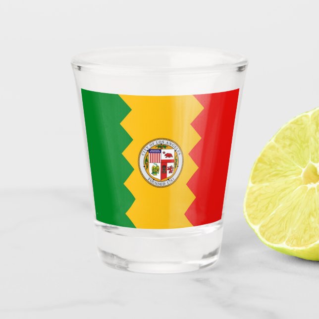 Vaso De Chupito Vidrio patriótico con bandera de Los Ángeles (Anverso)
