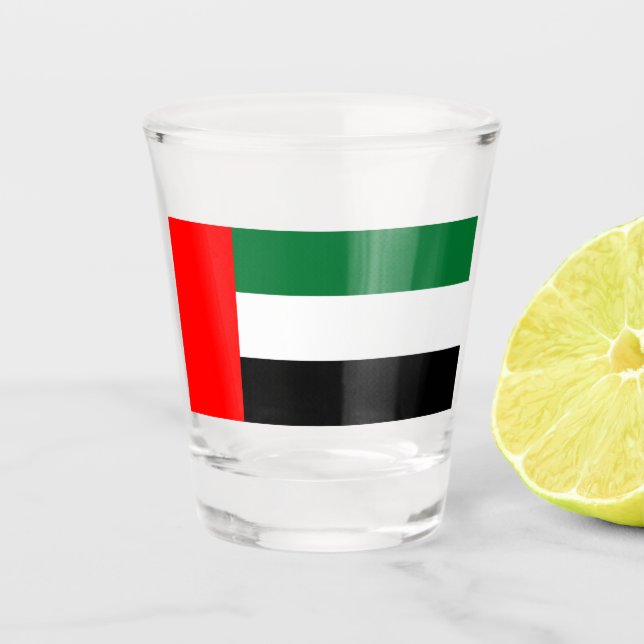 Vaso De Chupito Vidrio patriótico con bandera de los EAU (Anverso)