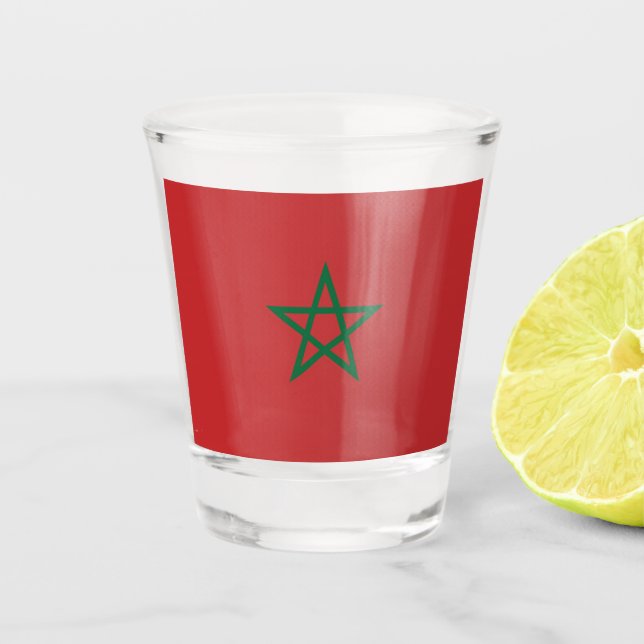 Vaso De Chupito Vidrio patriótico con bandera de Marruecos (Anverso)