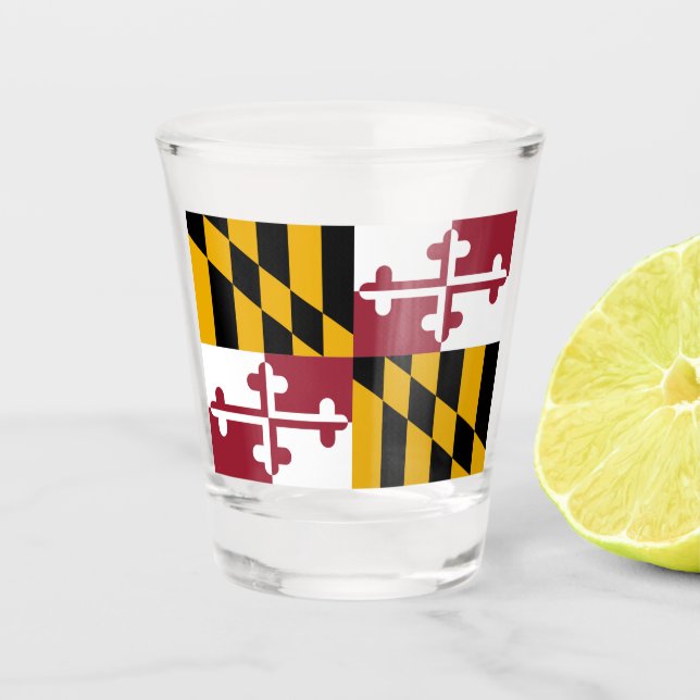 Vaso De Chupito Vidrio patriótico con bandera de Maryland (Anverso)