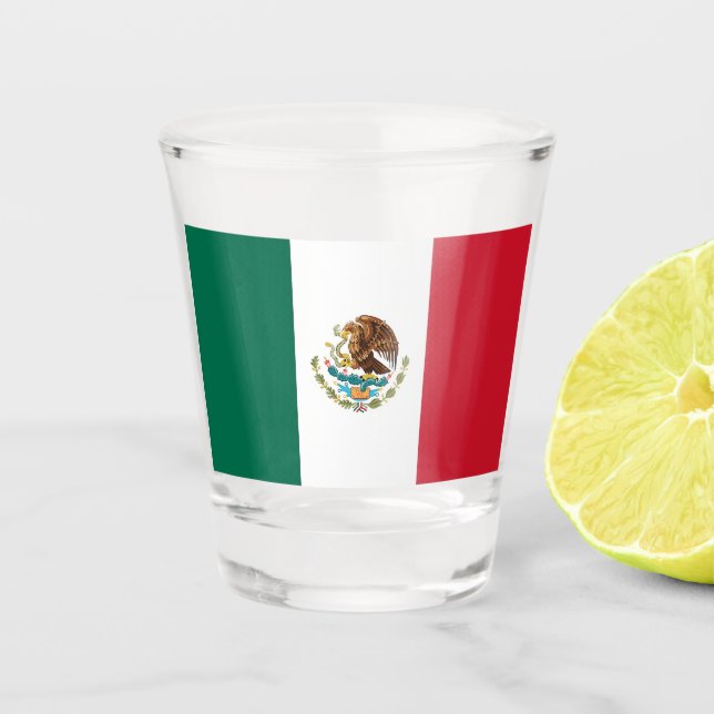 Vaso De Chupito Vidrio patriótico con bandera de México (Anverso)