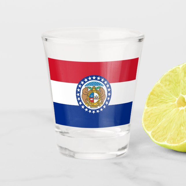 Vaso De Chupito Vidrio patriótico con bandera de Misuri (Anverso)