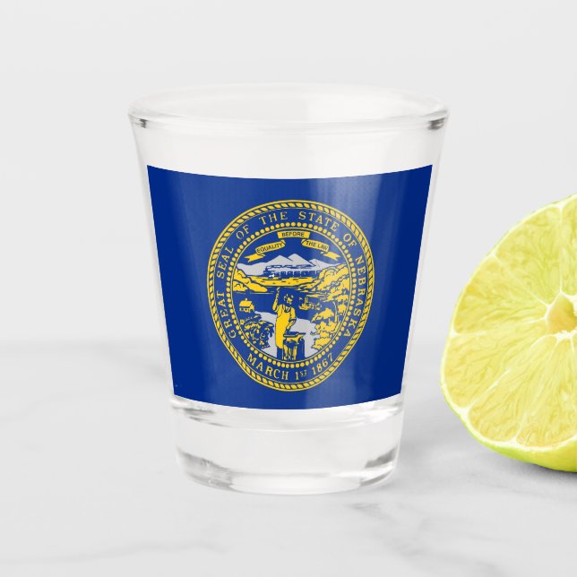 Vaso De Chupito Vidrio patriótico con bandera de Nebraska (Anverso)