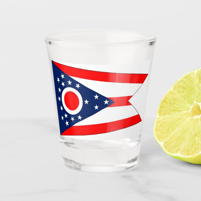 Vaso De Chupito Vidrio patriótico con bandera de Ohio (Anverso)
