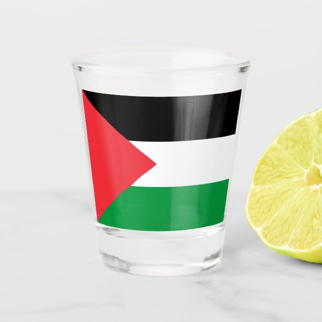 Vaso De Chupito Vidrio patriótico con bandera de Palestina (Anverso)